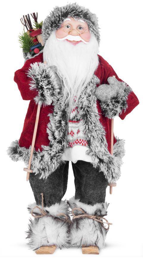 Dekoracia MagicHome, Santa s lyžami a drevom, 046 cm
