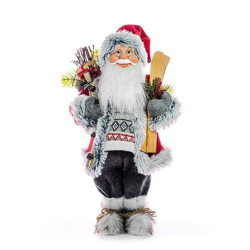 Dekoracia MagicHome, Santa s lyžami a drevom, 080 cm
