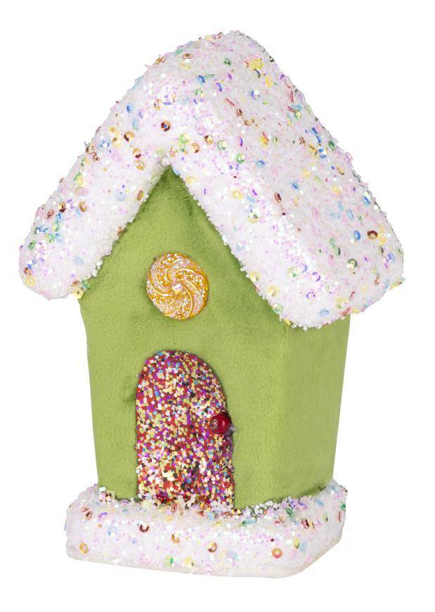 Dekoracia MagicHome Candy Line, domček, zelený, 16 cm, závesný