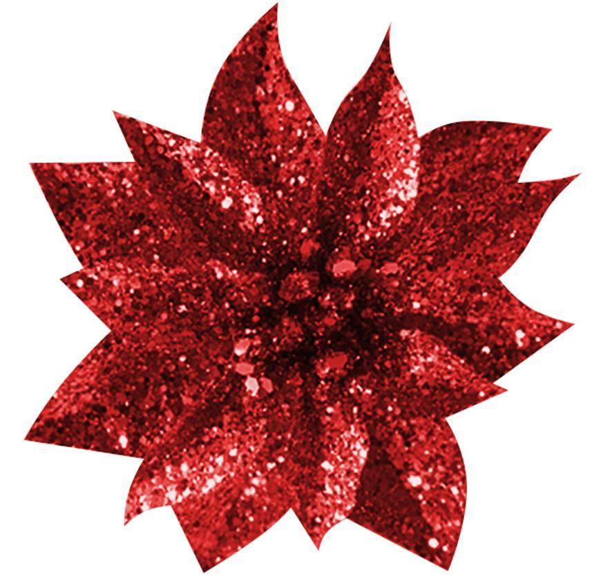 Kvet GlitterPoinsettia, so štipcom, červený, 9x8cm, 6 ks