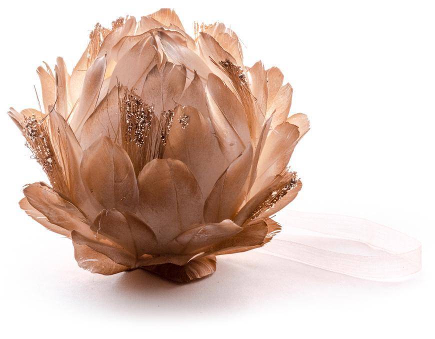 Dekoracia MagicHome Flower 889-4, zlatá, 10 cm, závesná, páperová
