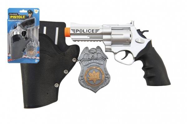 Policajná pištol 20 cm v puzdre s odznakom plast na karte