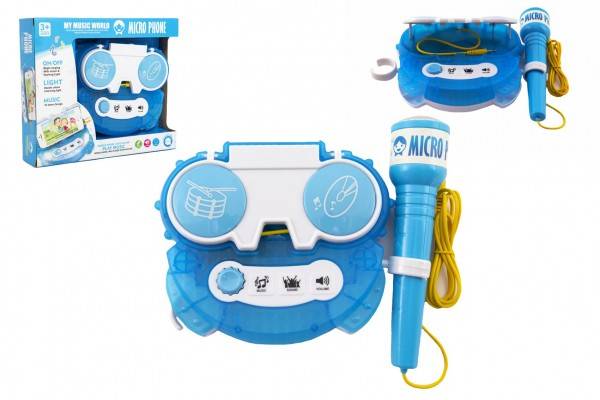 Mikrofón karaoke modrý plast na batérie so svetlom v krabici 24x21x5,5cm