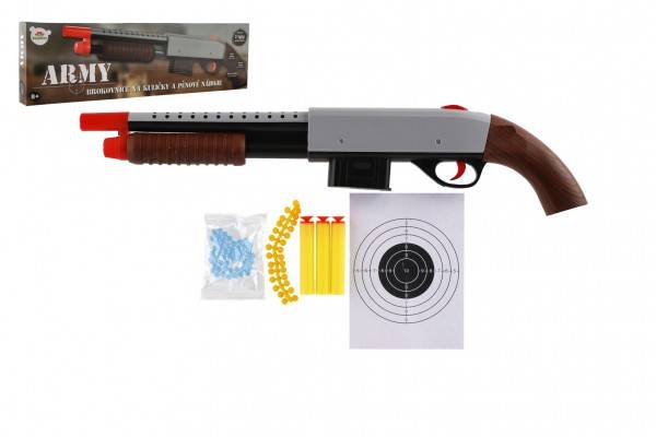 Teddies Brokovnica / puška 46cm plast + vodné guličky 6mm penové náboje gumové kul. v krabičke 49x14x4cm