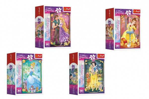 Minipuzzle Krásne princezné/Disney Princess 54dielikov 4 druhy v krabicke 6x9x4cm 40ks v boxe