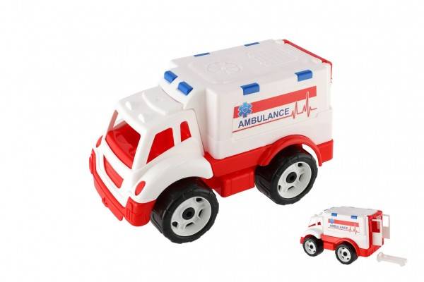 Auto ambulancia plast na volný chod v sietke 20x19x32cm