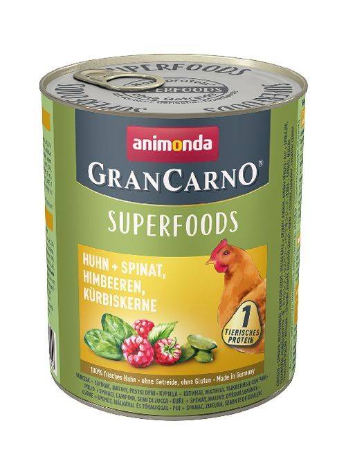 ANIMONDA Konzerva GRANCARNO Superfoods 800g - kura, špenán, maliny, tekvicové semienka