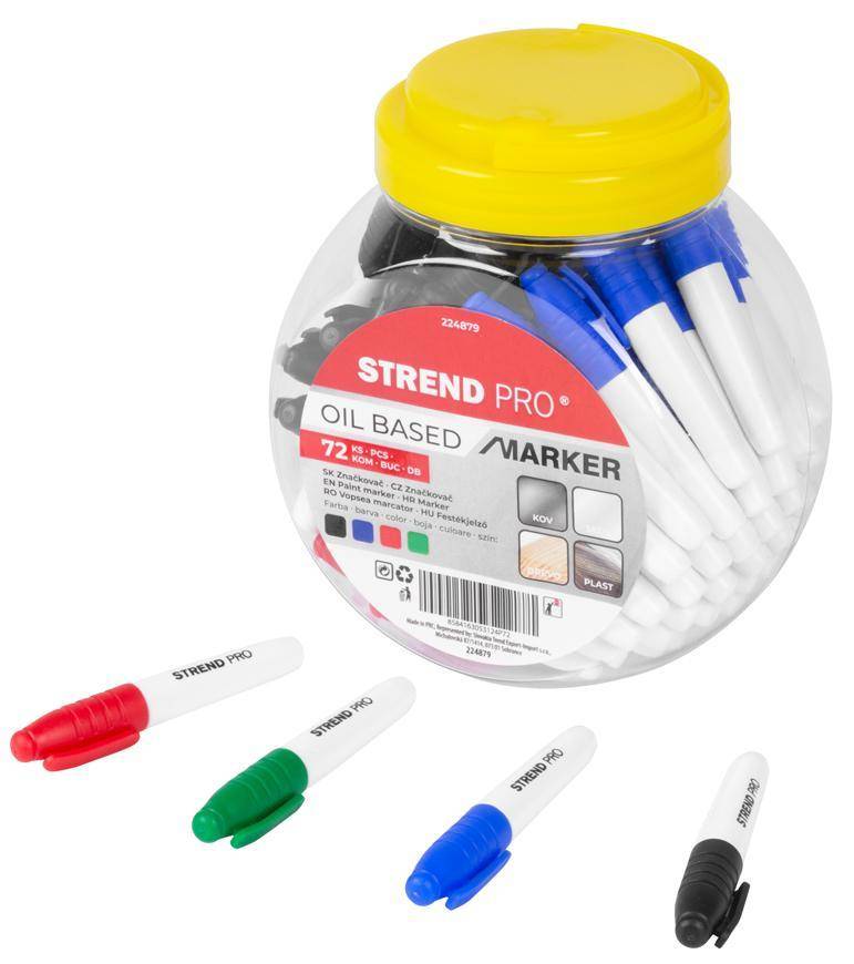 Značkovač Strend Pro, v plastovej dóze, červený/čierny/zelený/modrý, bal. 72 ks