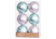 Gule MagicHome Vianoce, 6 ks, zeleno-ružové, matné, s dekoráciou, na vianočný stromček, 8 cm