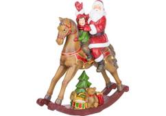 Dekorácia MagicHome Vianoce, Santa s chlapčekom na koni, polyresin, 28x10x30 cm