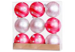 Gule MagicHome Vianoce, 9 ks, červeno-ružové, matné, s dekoráciou, na vianočný stromček, 6 cm