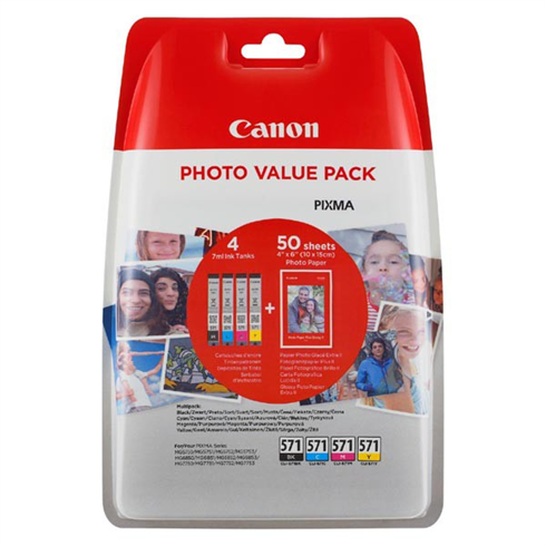 Canon cartridge CLI-571 C/M/Y/BK XL multipack + PP-201 10x15cm 50l.