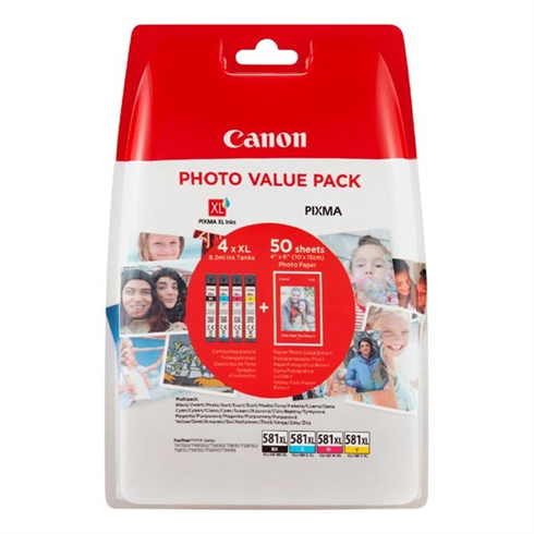 Canon cartridge CLI-581 C/M/Y/BK XL multipack + PP-201 10x15cm 50l.