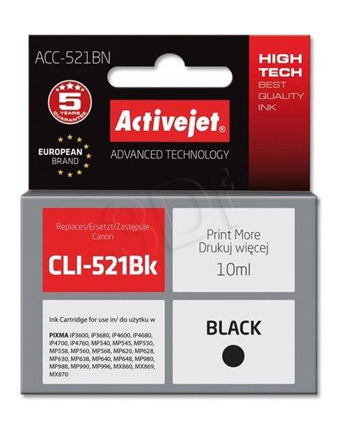 Atrament ActiveJet pre Canon CLI-521Bk Black + chip 10ml