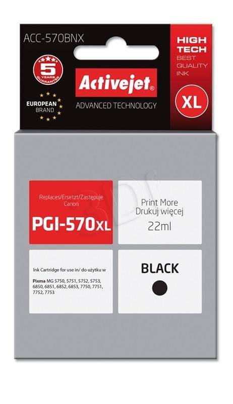 Atrament ActiveJet pre Canon ACC-570BNX (PGI-570Bk XL) Supreme) chip Black 22ml