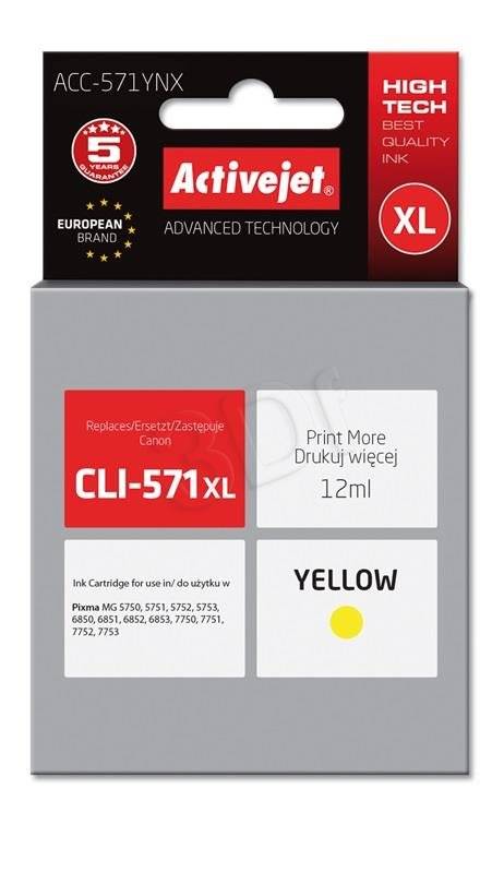 Atrament ActiveJet pre Canon ACC-571YNX (CLI-571Y XL) Supreme) chip Yellow 12ml