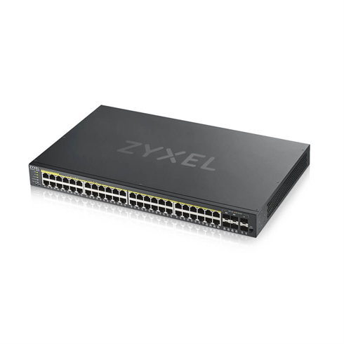 Zyxel GS1920-48HPv2, 50 Port Smart Managed PoE Switch 44x Gigabit Copper PoE and 4x Gigabit dual pers., hybrid mode, 375 Watt PoE