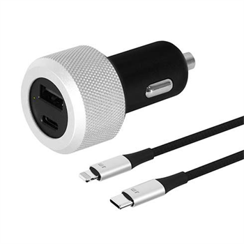 Just Mobile Highway Turbo Deluxe Car Charger + USB-C to lightning cable - Black