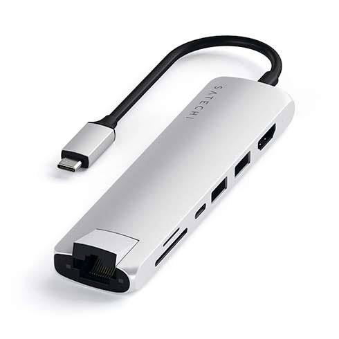 Satechi USB-C Slim Multiport adaptér with Ethernet - Silver Aluminium
