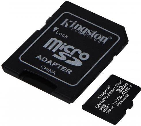 Kingston 32GB microSDHC Canvas Select Plus 100R A1 C10 Card + adaptér