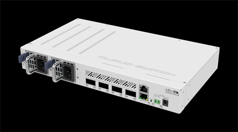 MIKROTIK RouterBOARD Cloud Router Switch CRS504-4XQ-IN + L5 (650MHz; 64MB RAM; 1x LAN; 4x QSFP28, Dual PSU) desktop