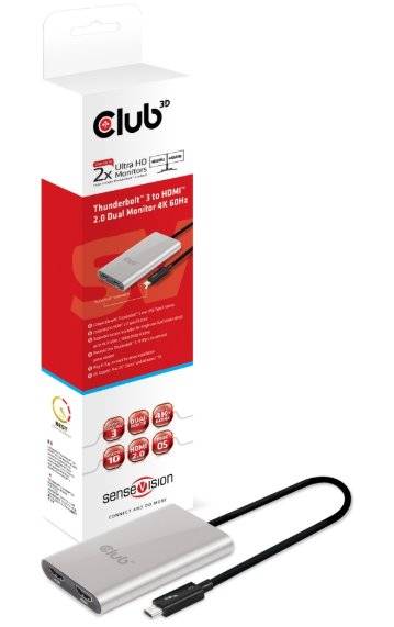 Club 3D Thunderbolt™ 3 to Dual HDMI™ 2.0 4K60Hz UHD Adapter