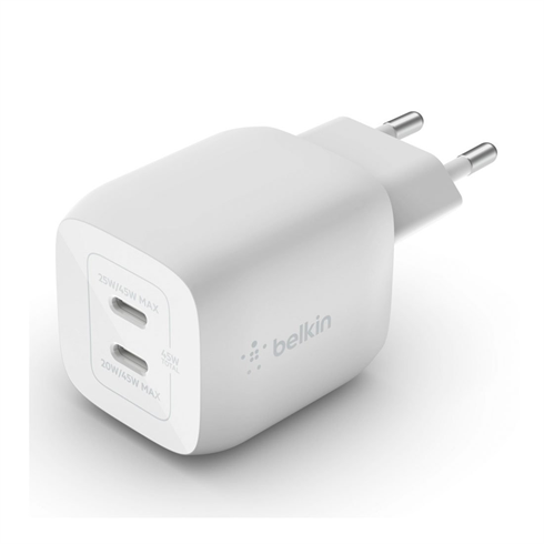 Belkin 45W Dual USB-C GaN PD Wall Charger with PPS - White