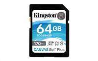 Kingston 64GB SecureDigital Canvas Go! Plus (SDXC), 170R 70W Class 10 UHS-I U3 V30