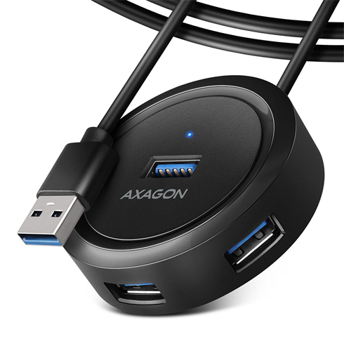 AXAGON HUE-P1AL 4x USB 3.2 Gen 1 ROUND hub, micro USB napájací konektor, 1,2m USB-A kábel HUE-P1AL