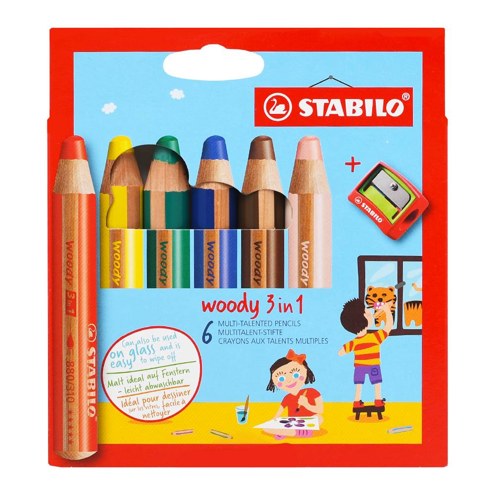 Farbičky Woody 3 v 1 arty 6 farieb + strúhadlo Stabilo