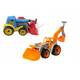 Traktor / nakladač / bager sa 2 lyžicami plast na voľný chod 2 farby v sieťke 16x35x16cm