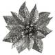 Kvet MagicHome Vianoce GlitterPoinsettia, so štipcom, strieborný, veľkosť kvetu: 9 cm, dĺžka kvetu: 8 cm, 6 ks