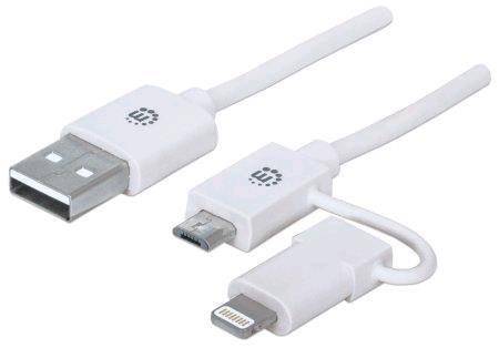 MANHATTAN i-Lynk Charge/Sync Cable, USB A to micro-USB and 8-pin, 1 m