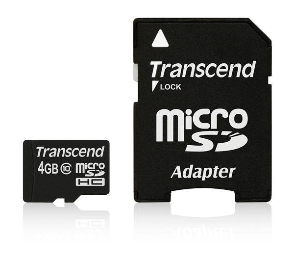 Transcend microSDHC 4GB class 10 + adapter TS4GUSDHC10