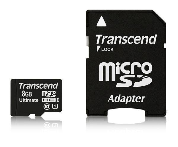 Transcend microSDHC 8GB UHS-I U1 + adapter TS8GUSDHC10U1
