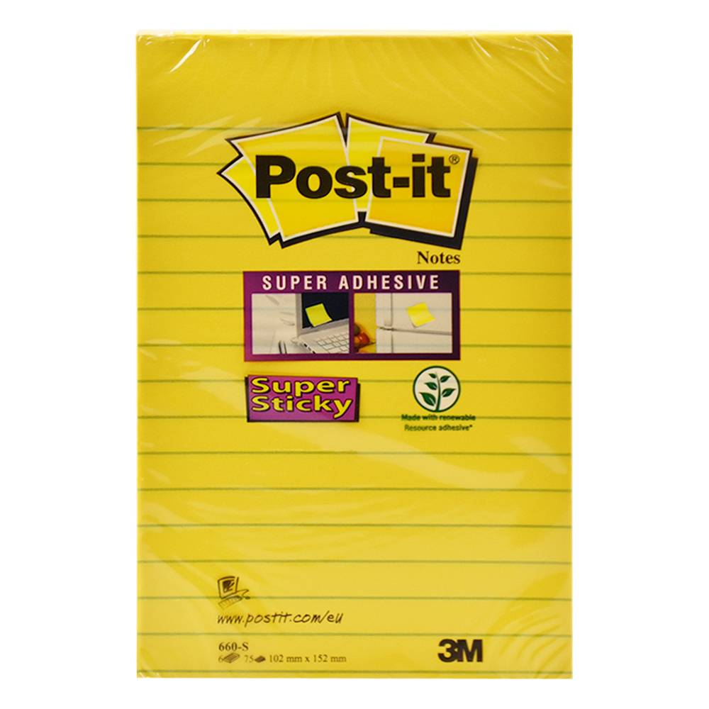 Bločky samolepiace 102x52mm super sticky linajkové žlté Post-it
