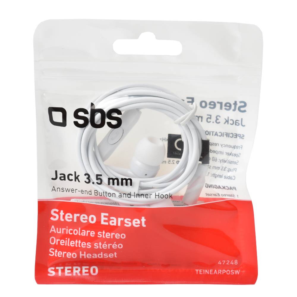 SBS - Stereo slúchadlá, jack 3,5 mm, biela