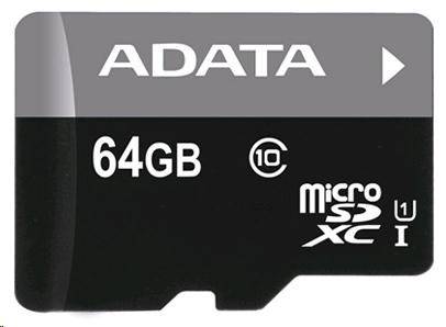 A-Data Micro SDXC Premier 64GB + SD adaptér, UHS-I, Class 10 - rýchlosť 30 MB/s (AUSDX64GUICL10-RA1)