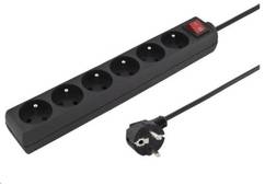 PREMIUMCORD Predlžovací kábel 230V 5m 6 zásuviek + vypínač, čierny