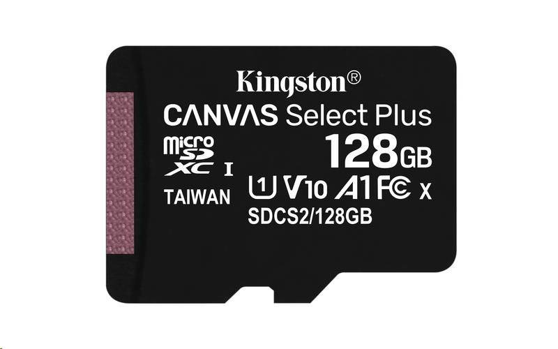Kingston Canvas SeIect Plus Micro SDXC 128GB, UHS-I A1, Class 10 - rýchlosť 100 MB/s